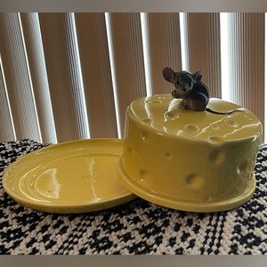 Vintage Ceramic Mouse Cheese Wheel Dish Platter With Lid